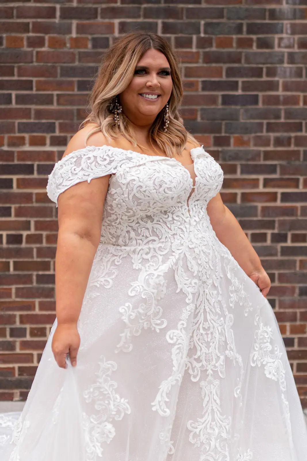 white florwal gown off shoulders